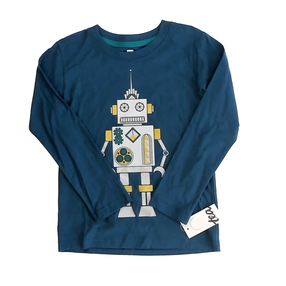 Tea Collection Boys Teal Robot Long Sleeve T-Shirt size: 5T
